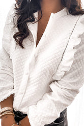 White Quilted Ruffled Blouse -clearance